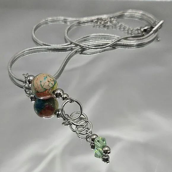 Stainless Steel Imperial Jasper and Crstal Necklace and Earimgs Set - Picture 5 of 9